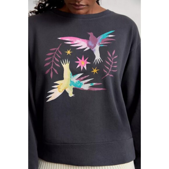 Navy Blue Anthropologie Graphic Print Crew Neck Long Sleeve Sweatshirt (NWT) - Picture 4 of 4